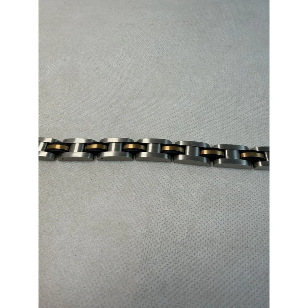 BI Baroni Stainless Steel Men's Link Bracelet  Band Two Tone Silver Gold